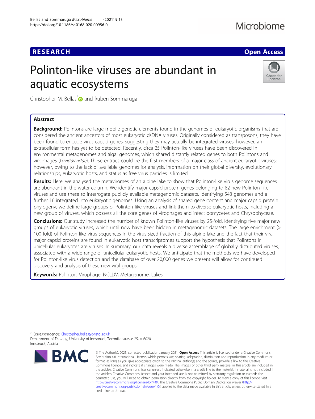 Polinton-Like Viruses Are Abundant in Aquatic Ecosystems Christopher M