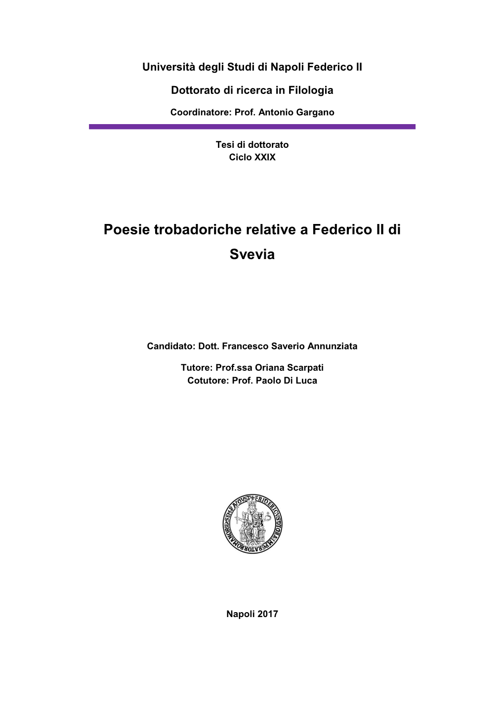 Poesie Trobadoriche Relative a Federico II Di Svevia