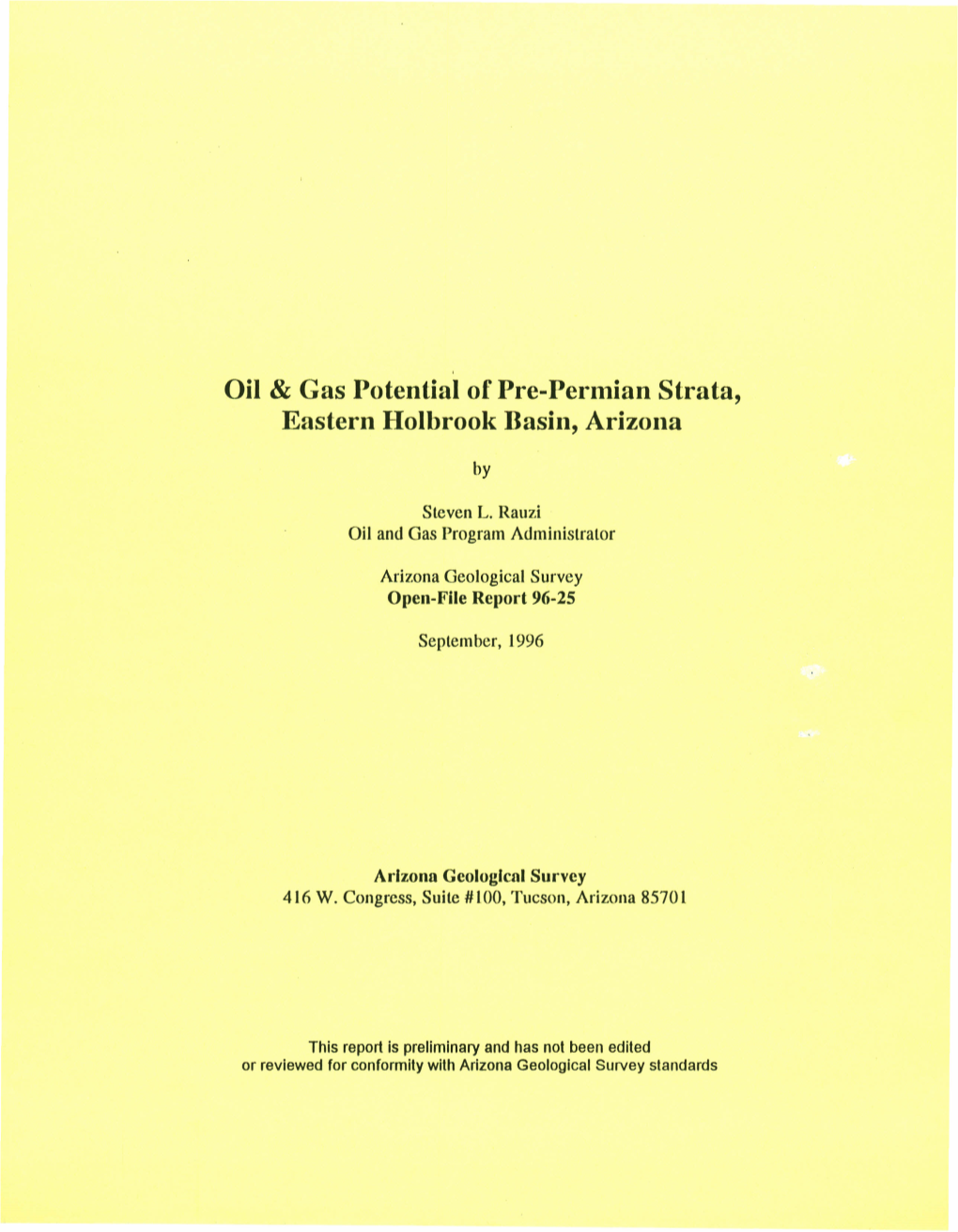 Oil & Gas Potential of Pre-Permian Strata, Eastern Holbrook Basin