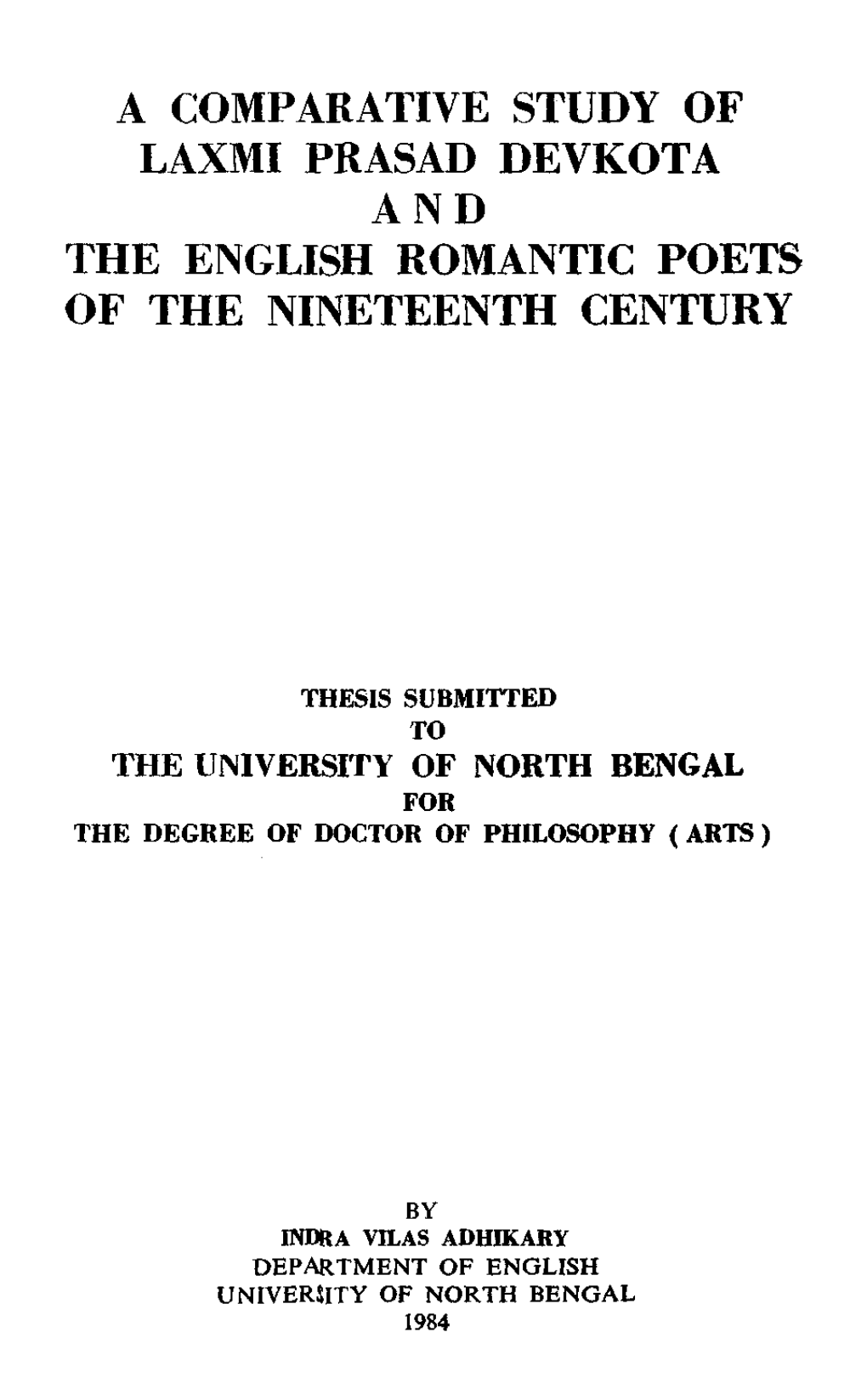 A Comparative Study of Laxmi Prasad Devkota and the English Romantic Poets of the Nineteenth Century