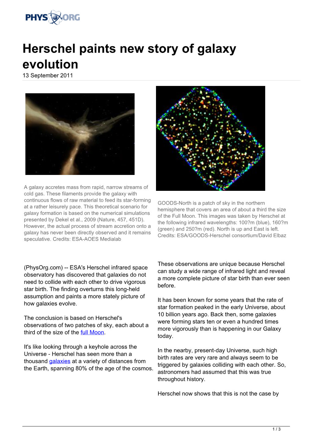 Herschel Paints New Story of Galaxy Evolution 13 September 2011