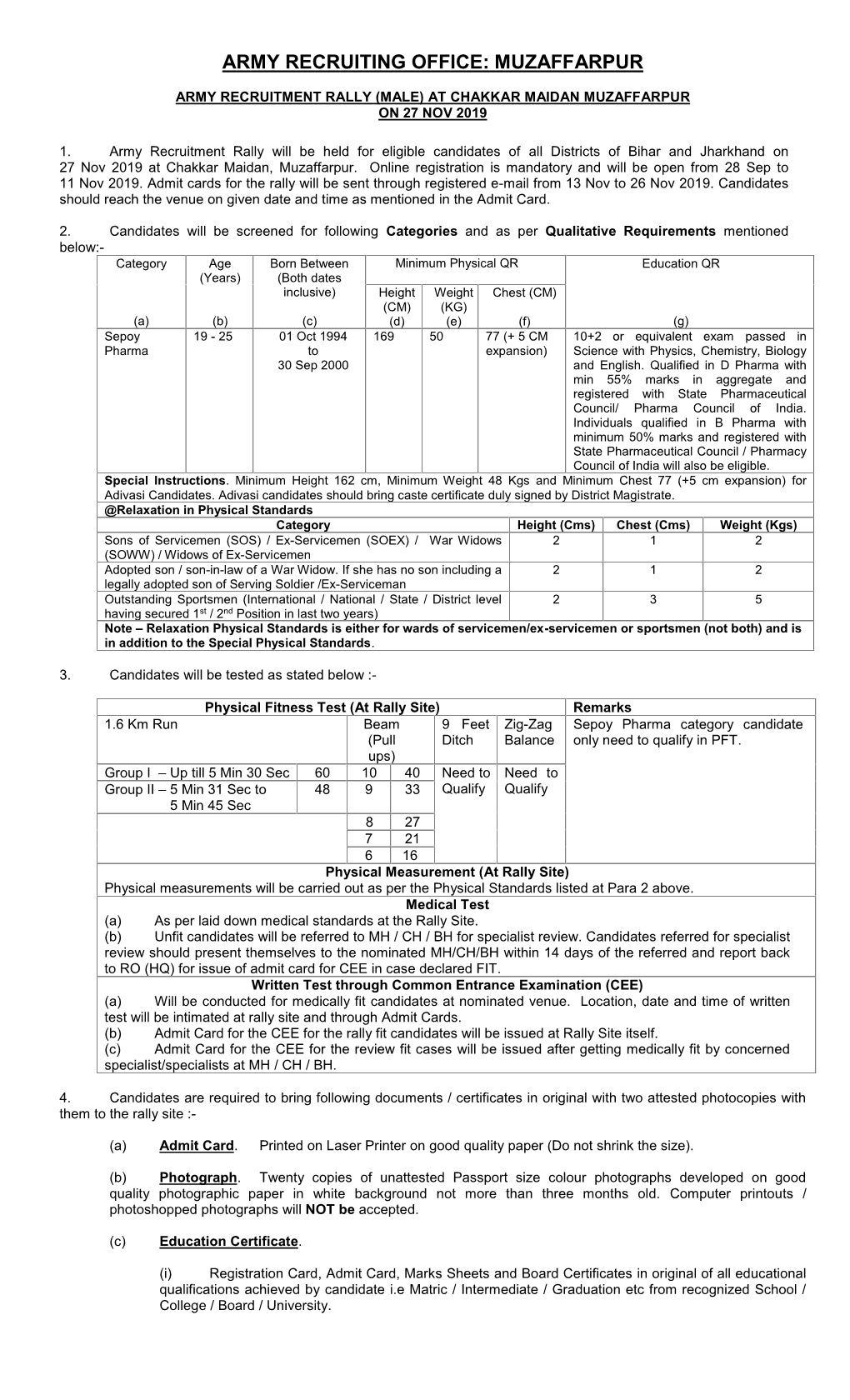 Army Recruiting Office: Muzaffarpur