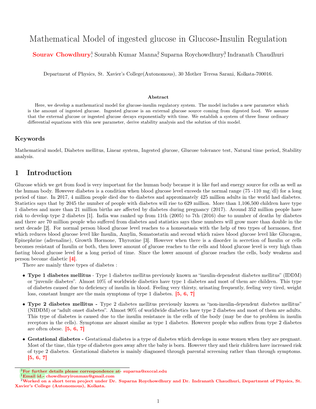 Mathematical Model of Ingested Glucose in Glucose-Insulin Regulation