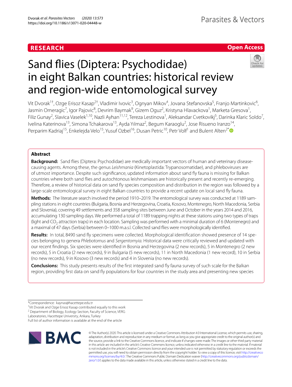 Sand Flies (Diptera: Psychodidae) in Eight Balkan Countries