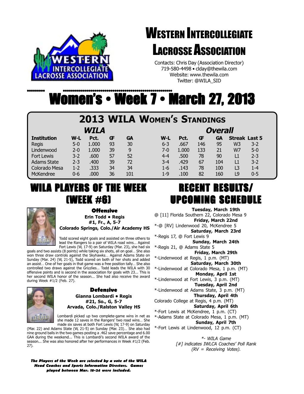 Women's • Week 7 • March 27, 2013