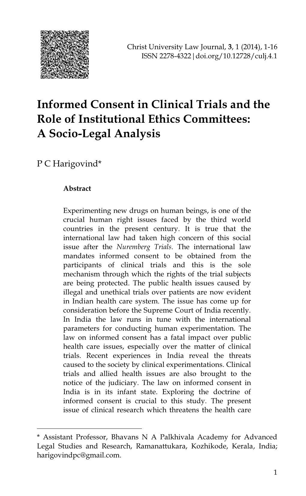 Informed Consent in Clinical Trials and the Role of Institutional Ethics Committees: a Socio-Legal Analysis