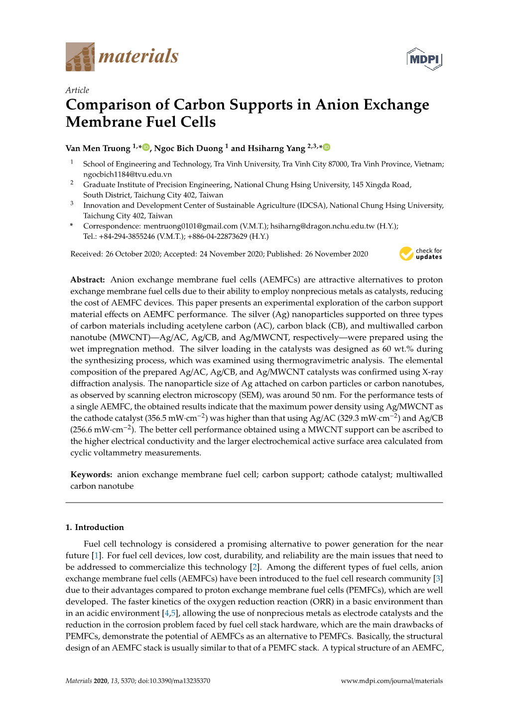 Comparison of Carbon Supports in Anion Exchange Membrane Fuel Cells