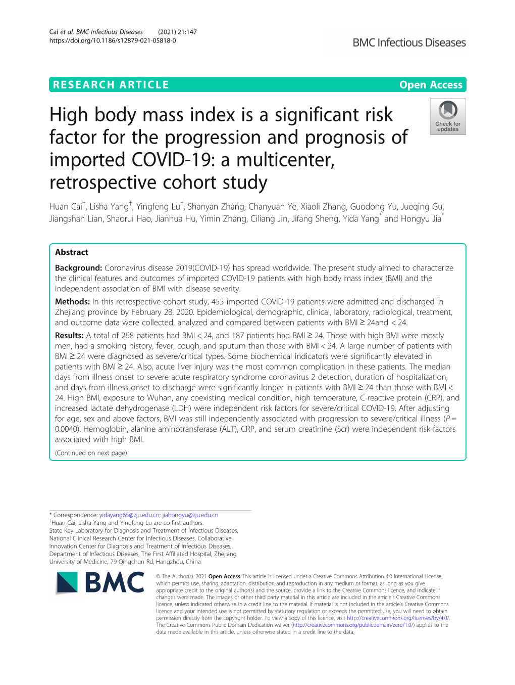 High Body Mass Index Is a Significant Risk Factor for the Progression And