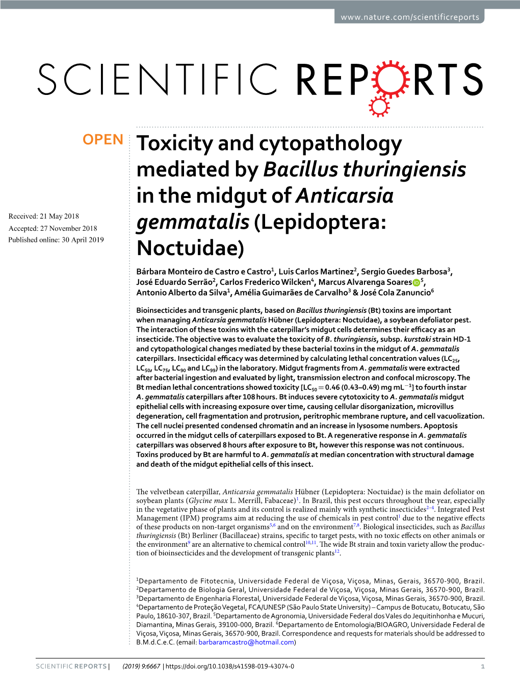 Toxicity and Cytopathology Mediated by Bacillus Thuringiensis in The