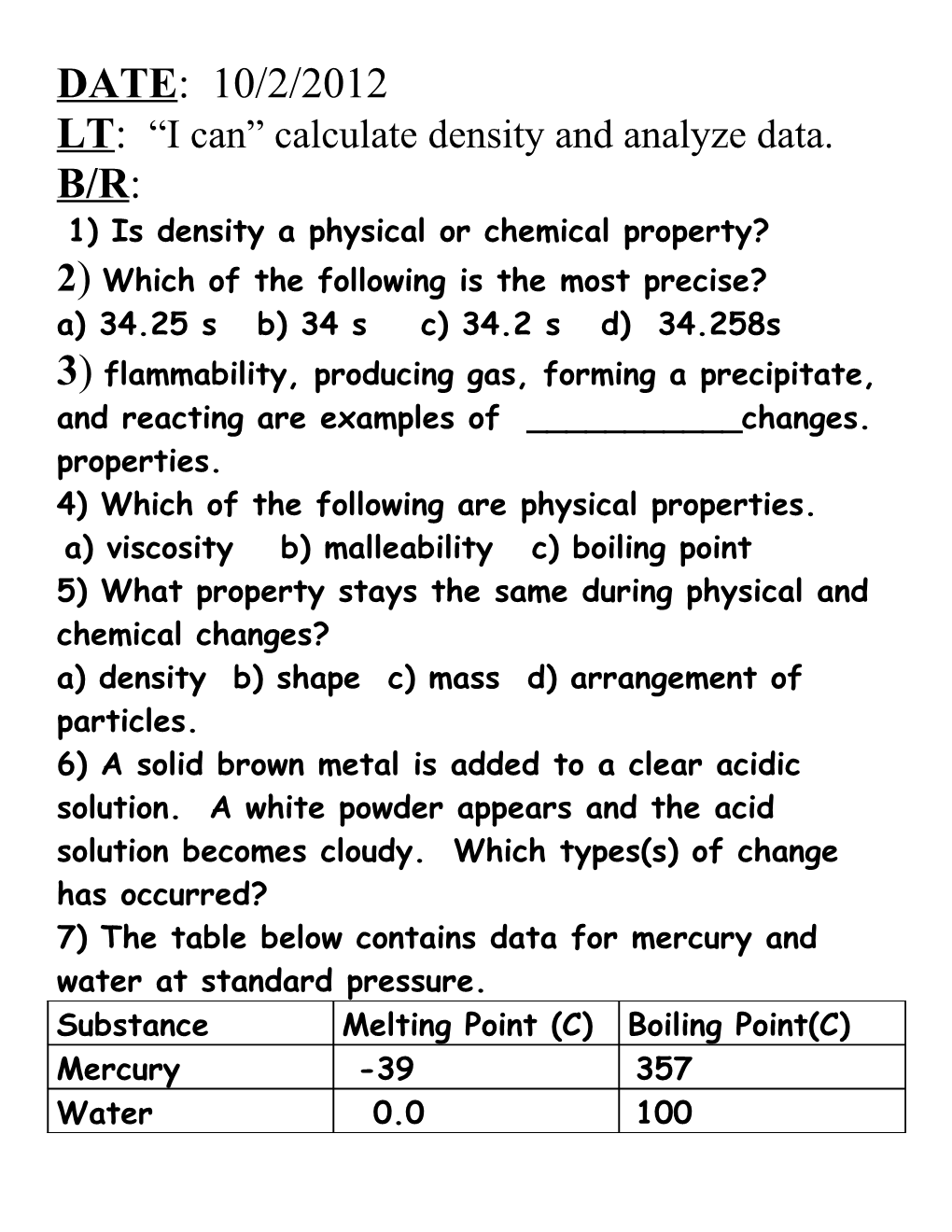 LT: I Can Calculate Density and Analyze Data