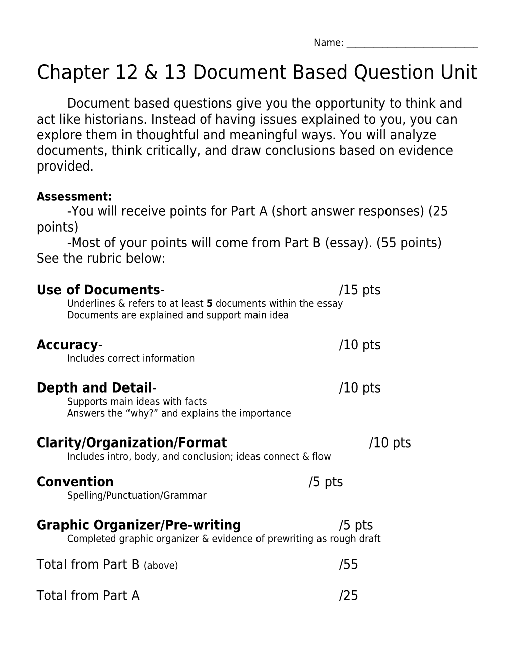 Chapter 12 & 13 Document Based Question Unit