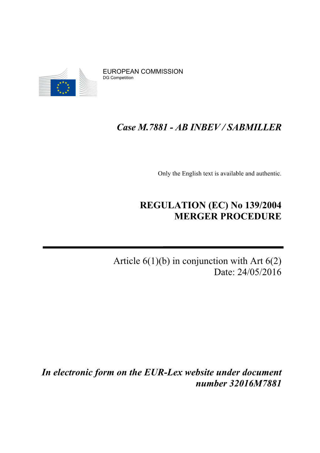 Ab Inbev / Sabmiller Regulation