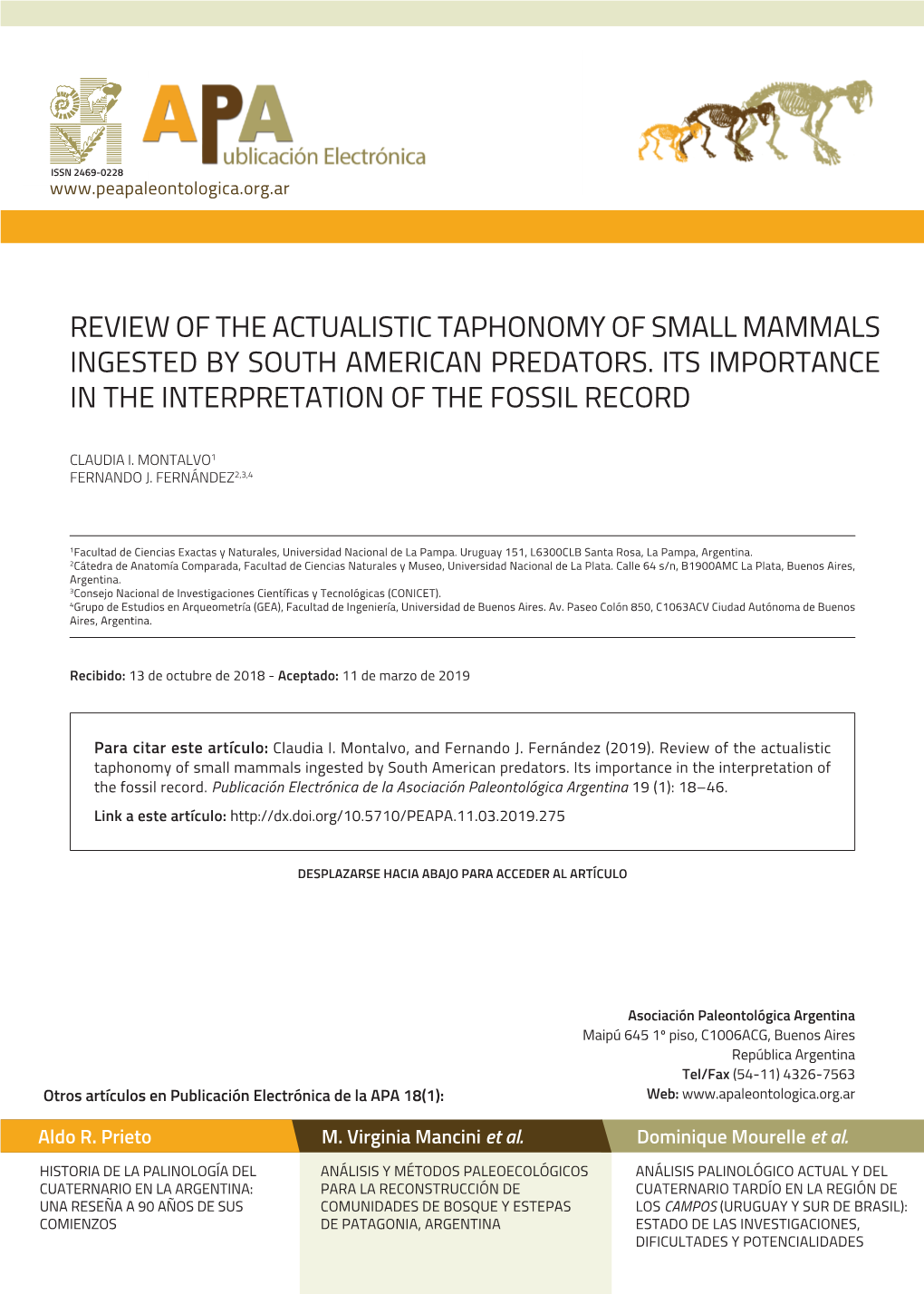 Review of the Actualistic Taphonomy of Small Mammals Ingested by South American Predators