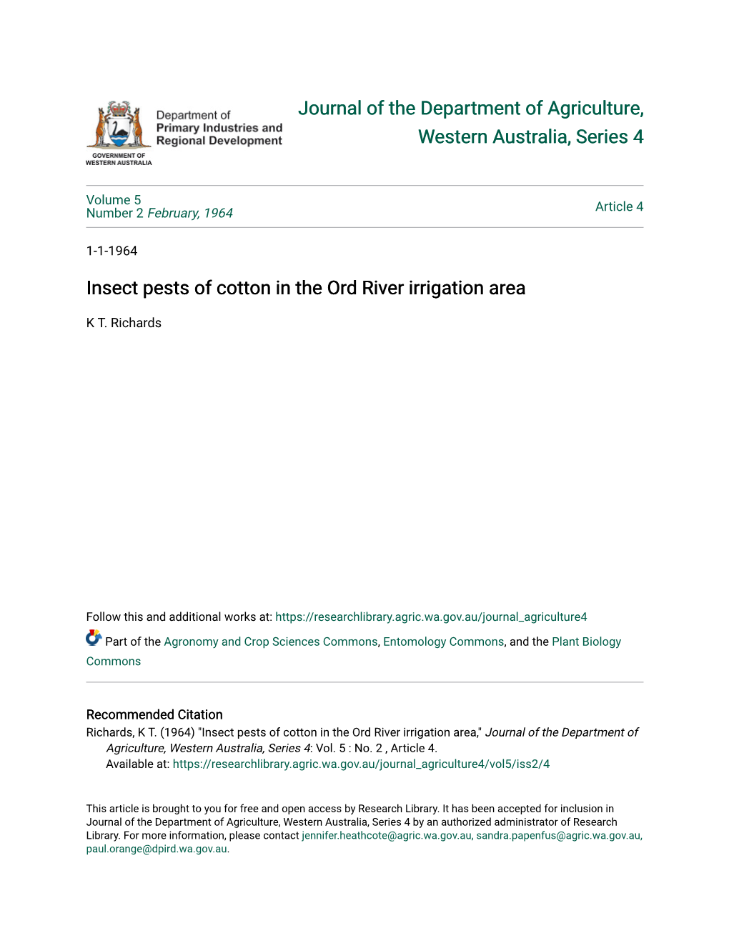 Insect Pests of Cotton in the Ord River Irrigation Area