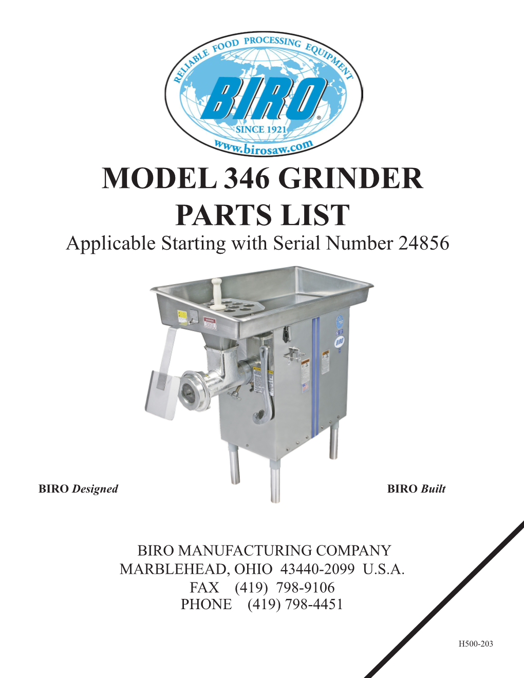 MODEL 346 GRINDER PARTS LIST Applicable Starting with Serial Number 24856