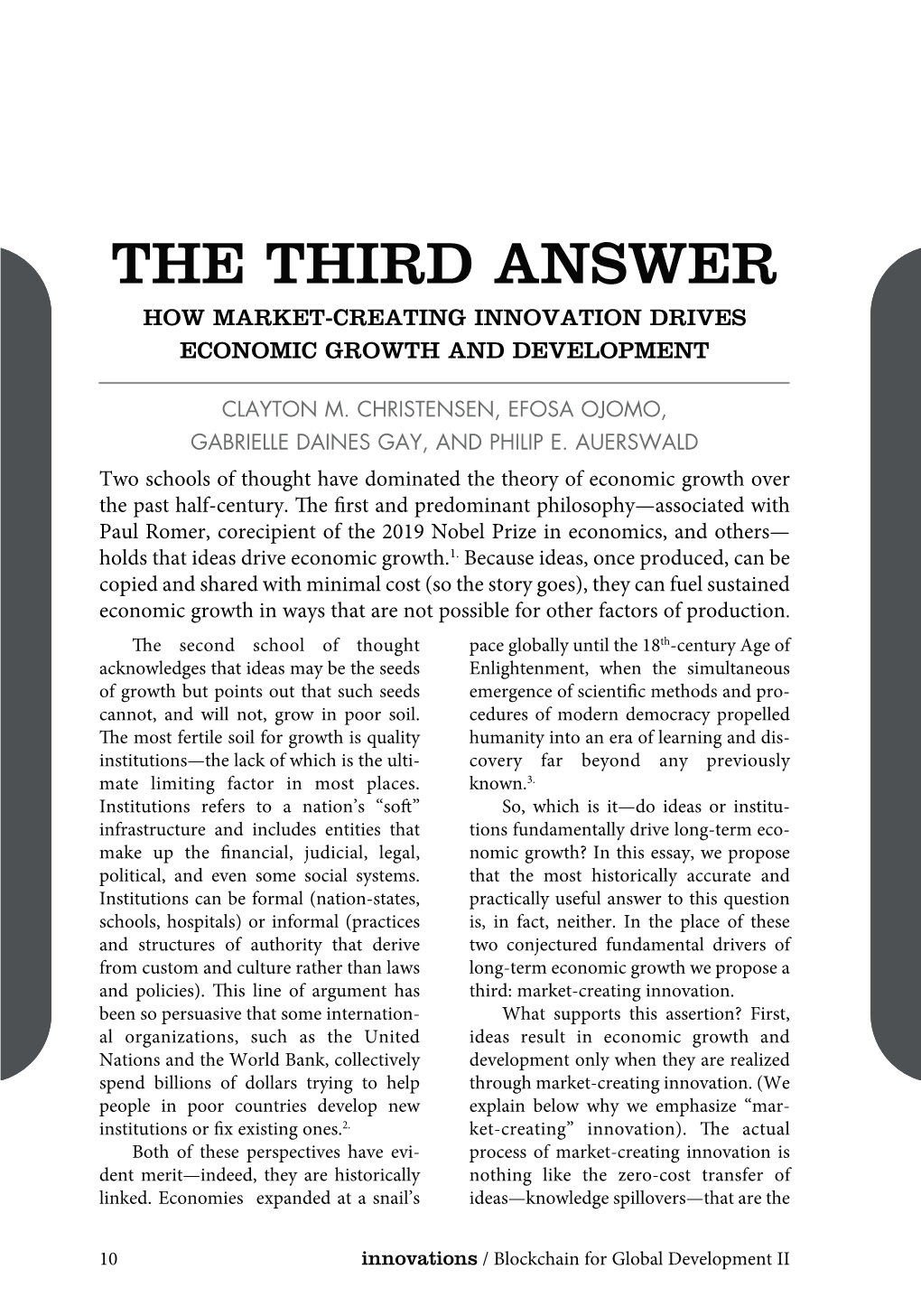 The Third Answer: How Market-Creating Innovation Drives Economic Growth and Development