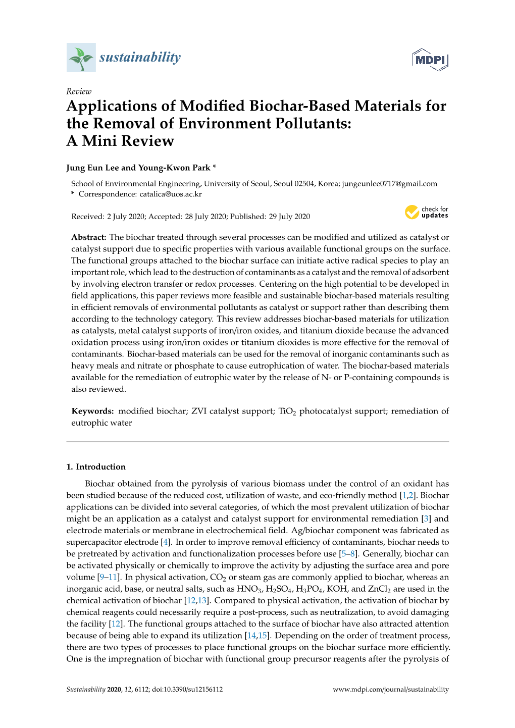Applications of Modified Biochar-Based Materials for the Removal of Environment Pollutants: a Mini Review