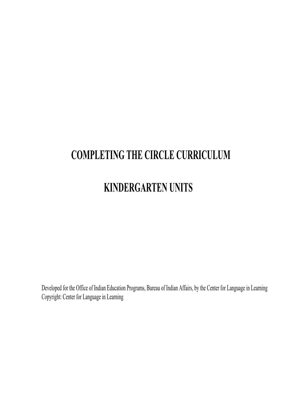 Completing the Circle Curriculum Kindergarten
