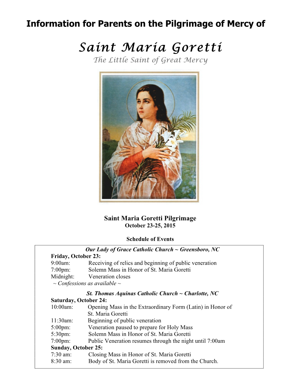 Saint Maria Goretti the Little Saint of Great Mercy