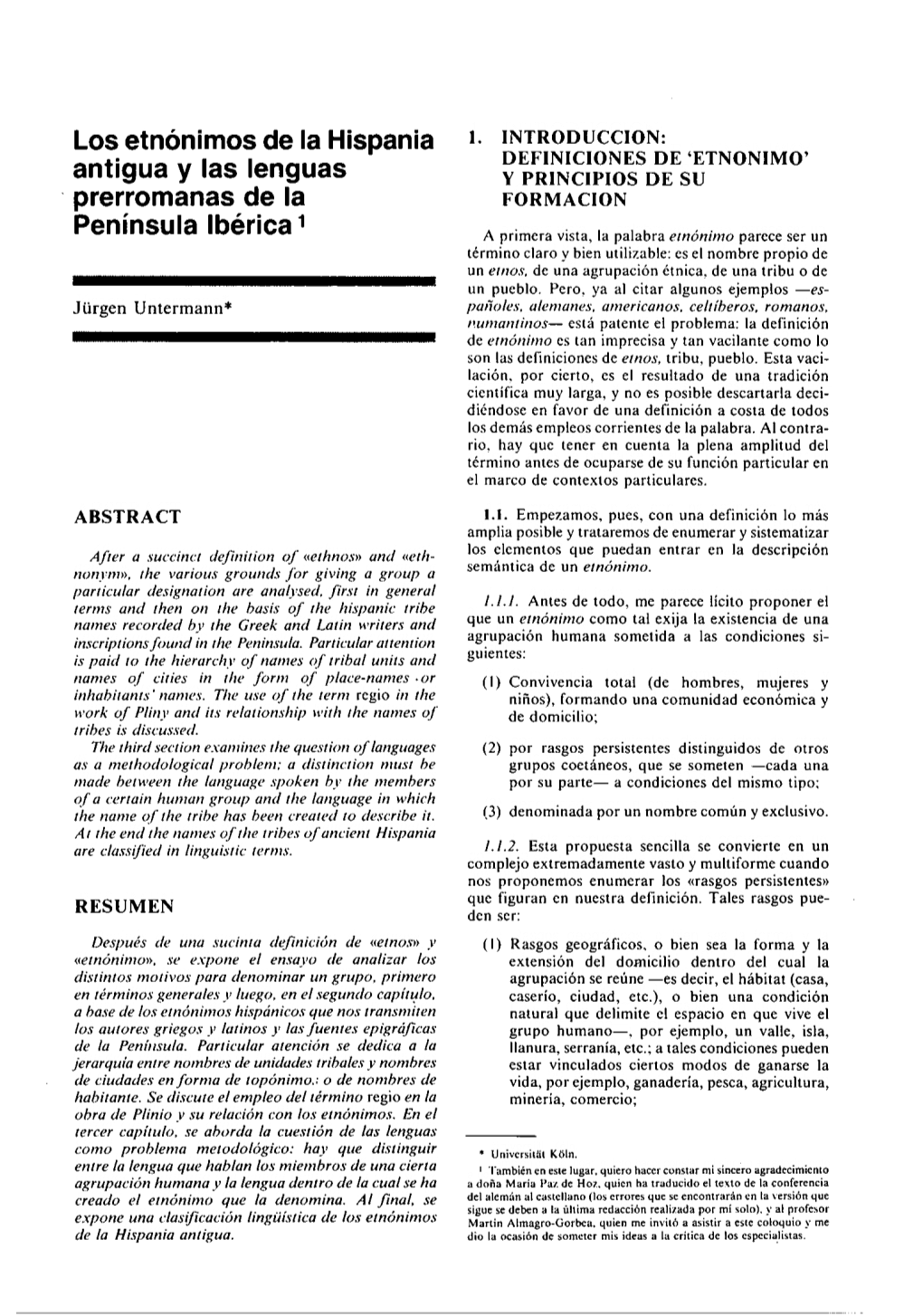 Etnónimos Y Lenguas Prerromanas De La Península Ibérica, J.Untermann