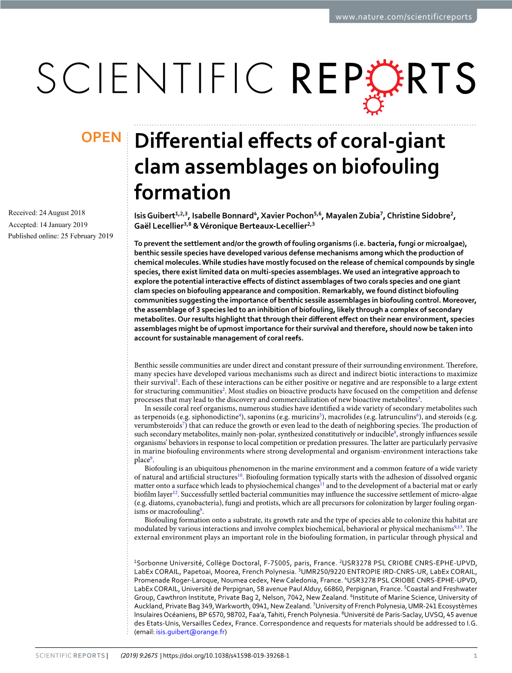 Differential Effects of Coral-Giant Clam Assemblages on Biofouling Formation