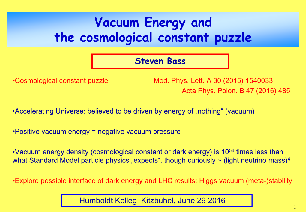 Vacuum Energy and the Cosmological Constant Puzzle