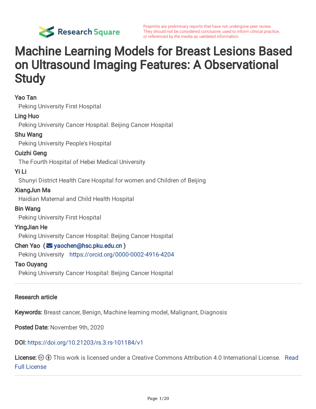 Machine Learning Models for Breast Lesions Based on Ultrasound Imaging Features: a Observational Study