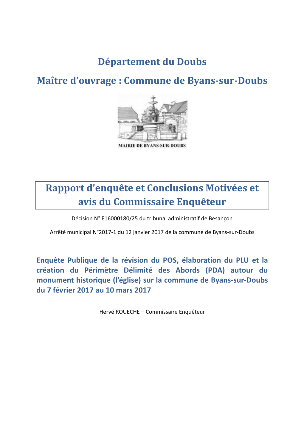 Commune De Byans-Sur-Doubs Rapport D'enquête Et Conclusions