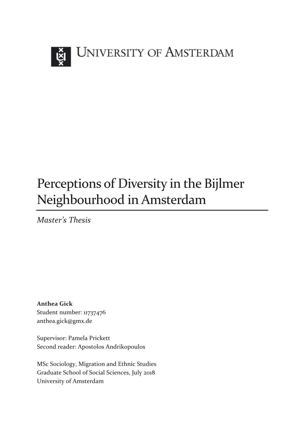 Perceptions of Diversity in the Bijlmer Neighbourhood in Amsterdam