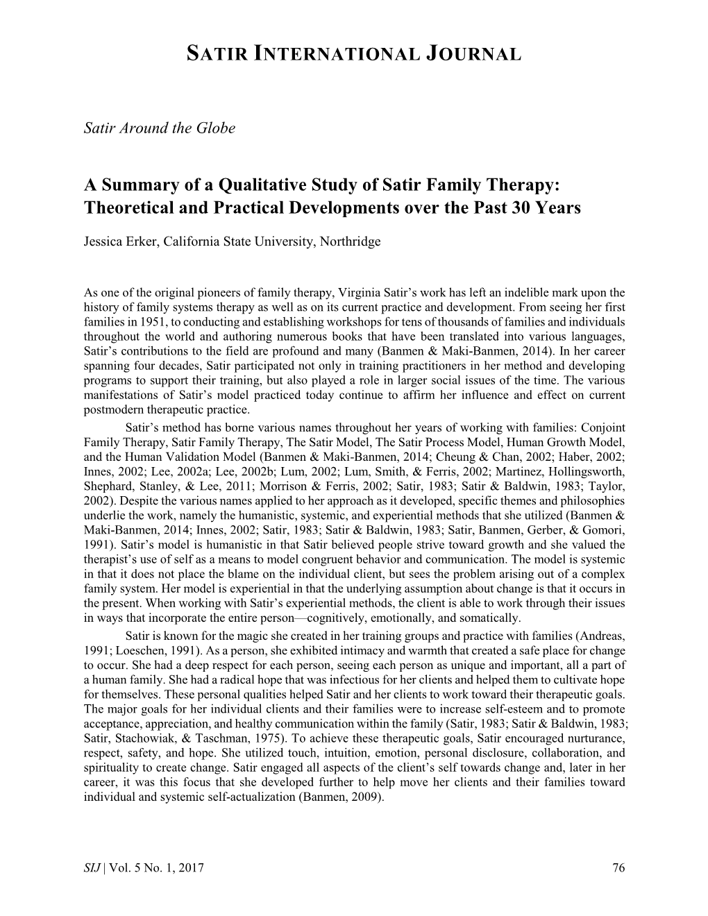 A Summary of a Qualitative Study of Satir Family Therapy: Theoretical and Practical Developments Over the Past 30 Years