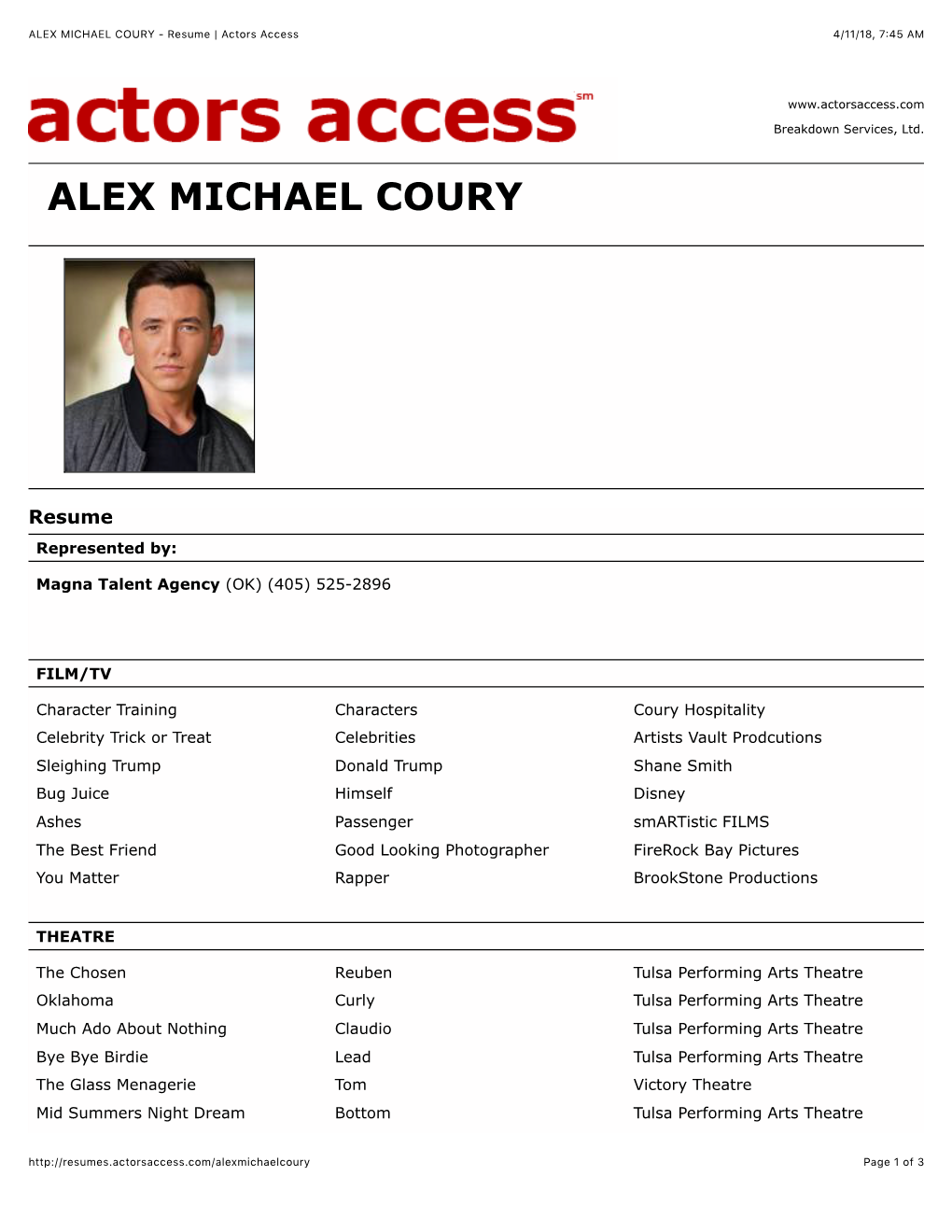 ALEX MICHAEL COURY - Resume | Actors Access 4/11/18, 7:45 AM