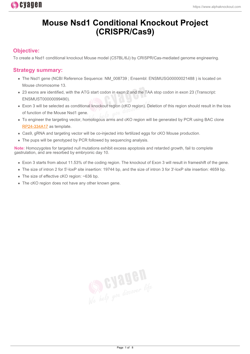 Mouse Nsd1 Conditional Knockout Project (CRISPR/Cas9)