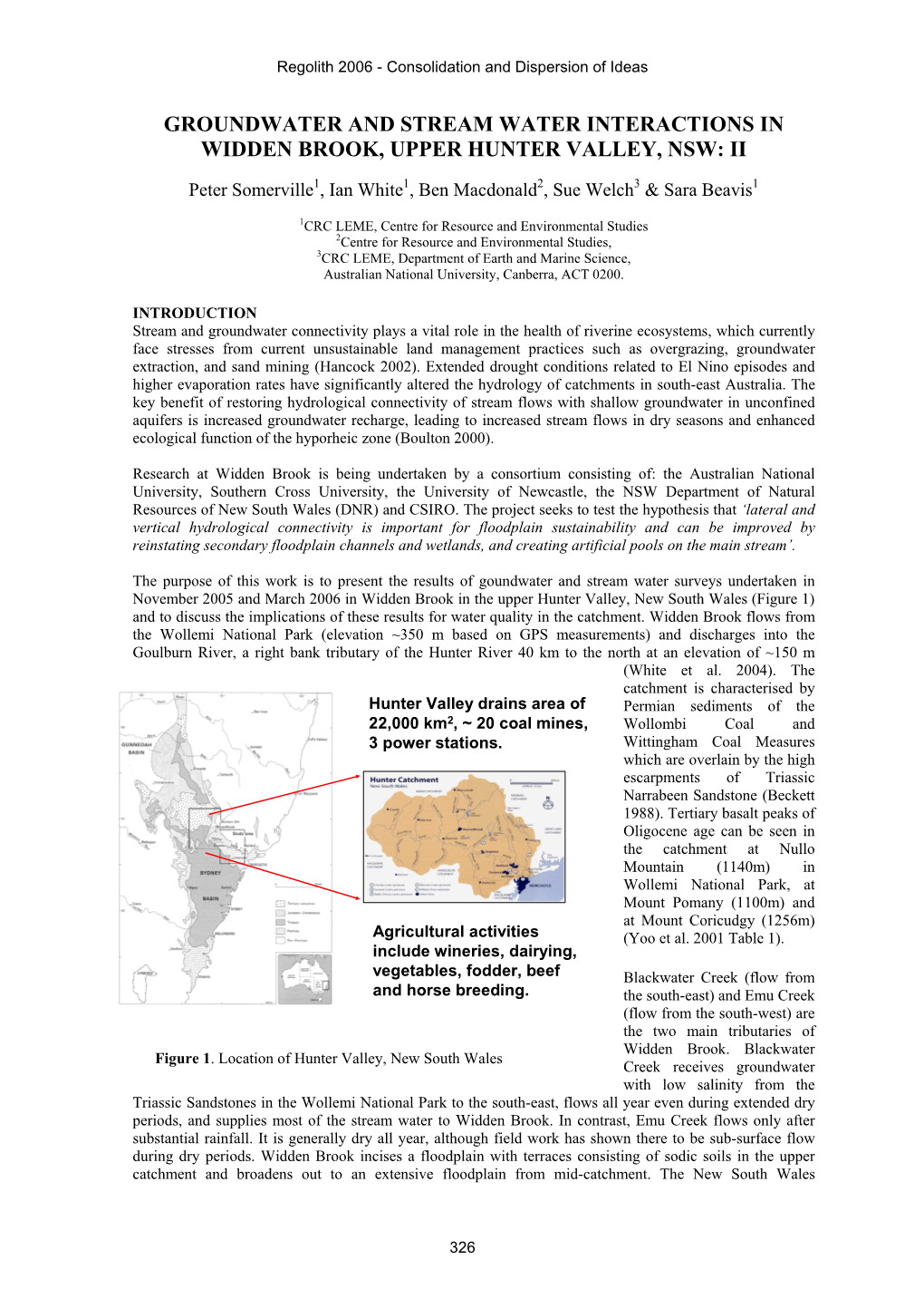 Groundwater and Stream Water Interactions in Widden Brook, Upper Hunter Valley, Nsw: Ii