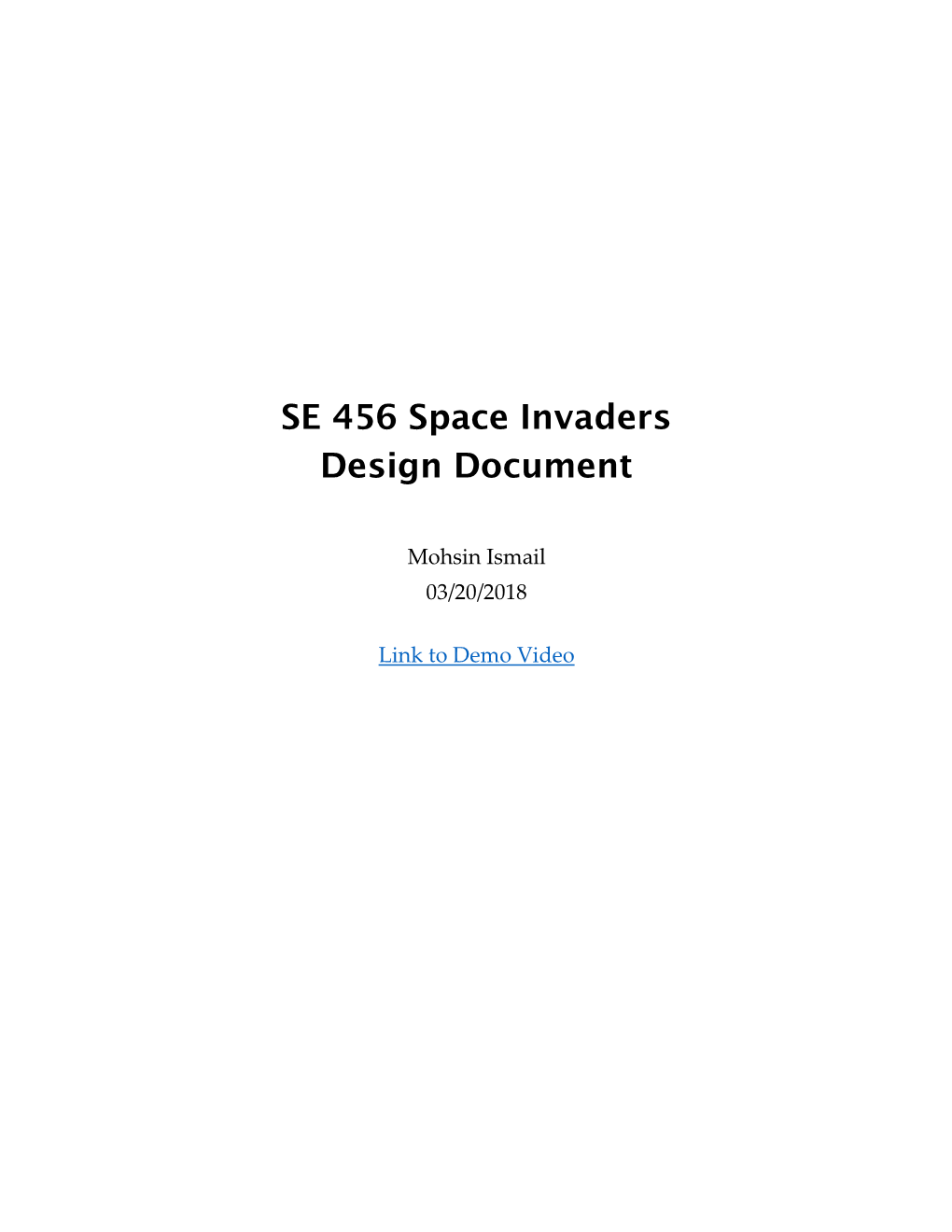 SE 456 Space Invaders Design Document