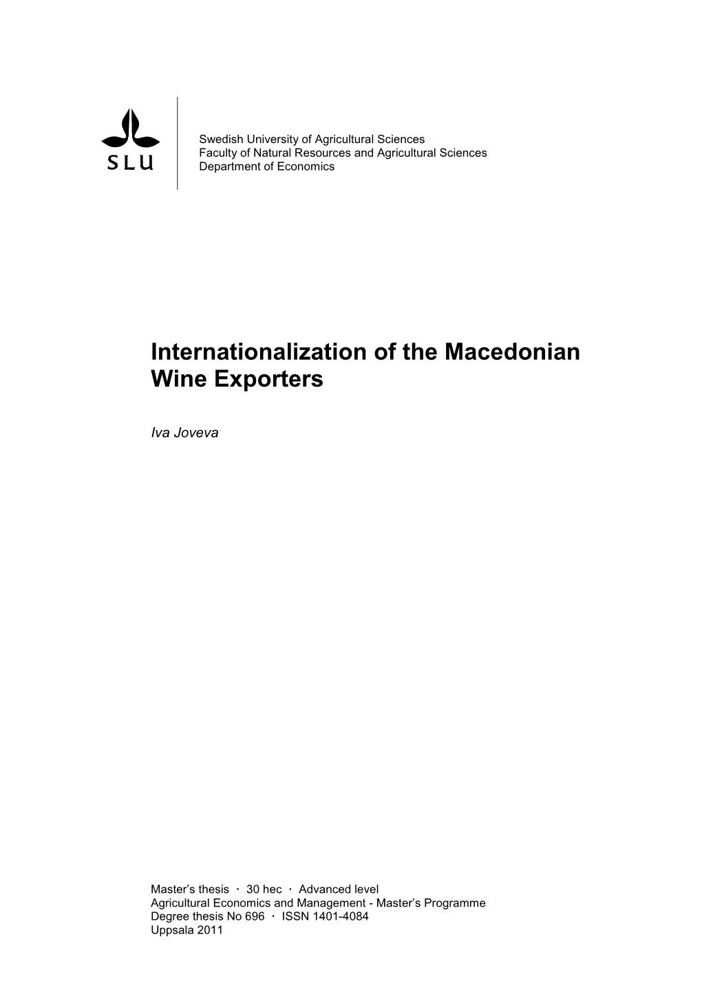 Internationalization of the Macedonian Wine Exporters