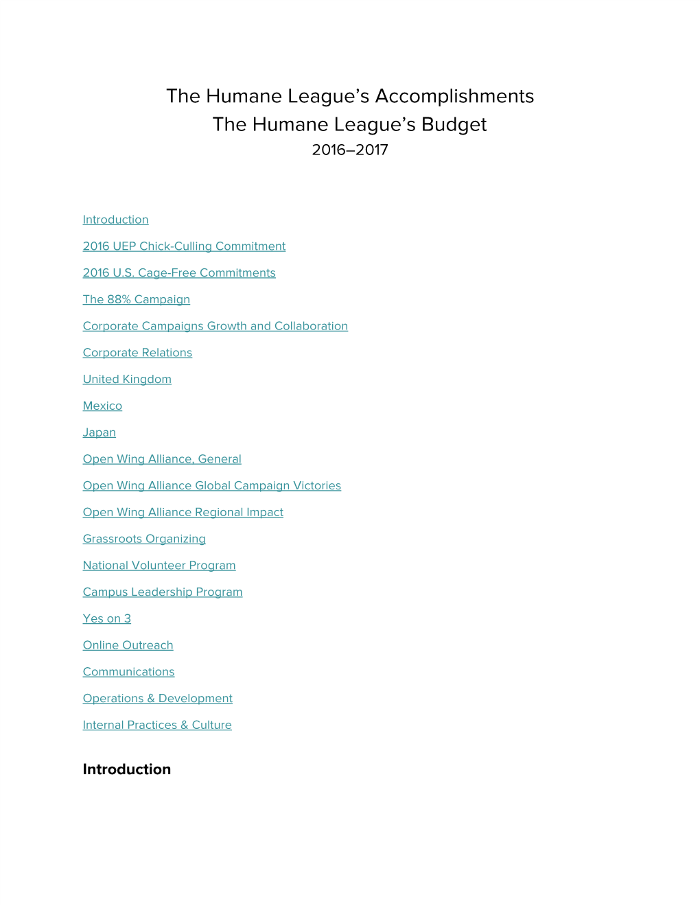 The Humane League's Accomplishments and Budget