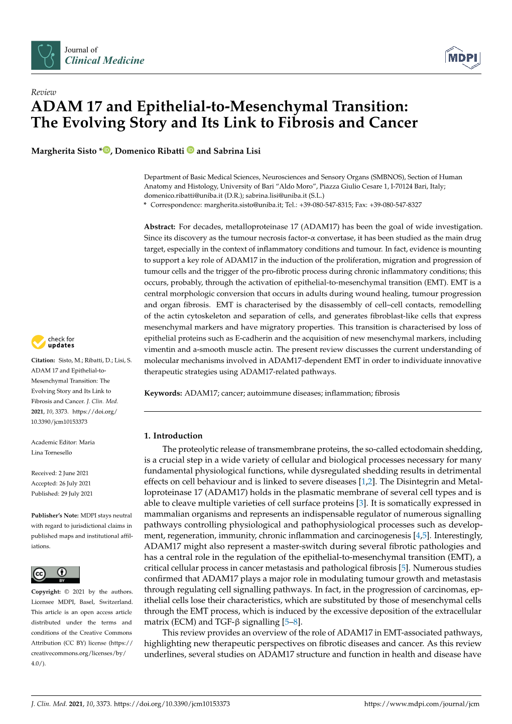 ADAM 17 and Epithelial-To-Mesenchymal Transition: the Evolving Story and Its Link to Fibrosis and Cancer