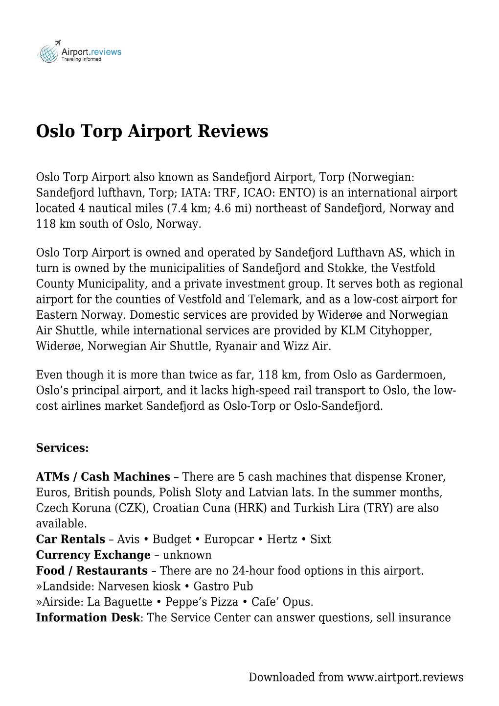 Oslo Torp Airport Reviews