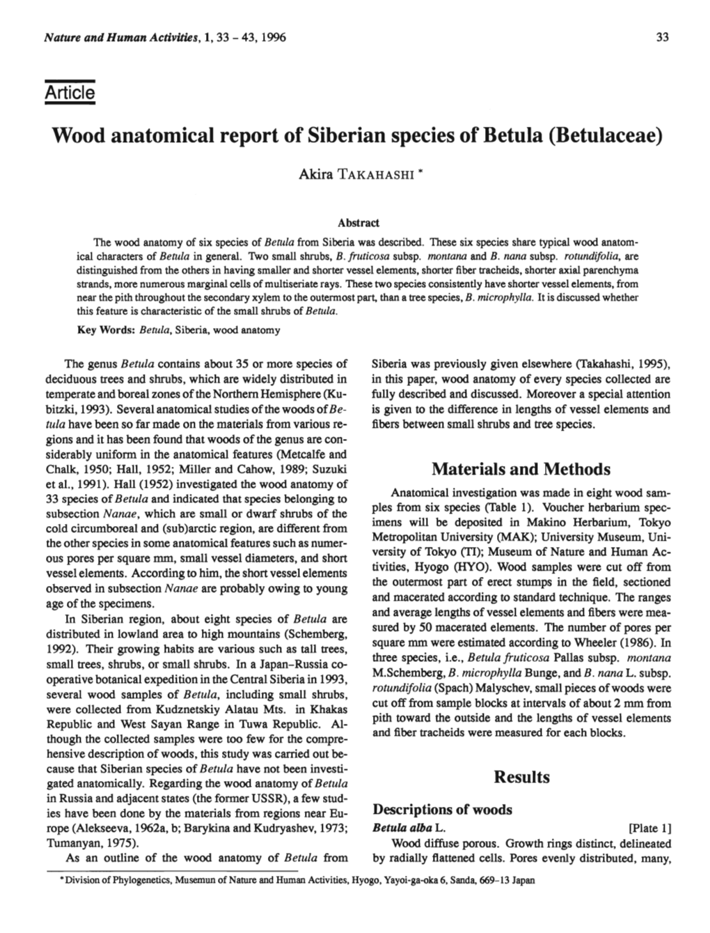Wood Anatomical Report of Siberian Specied of Betula (Betulaceae)