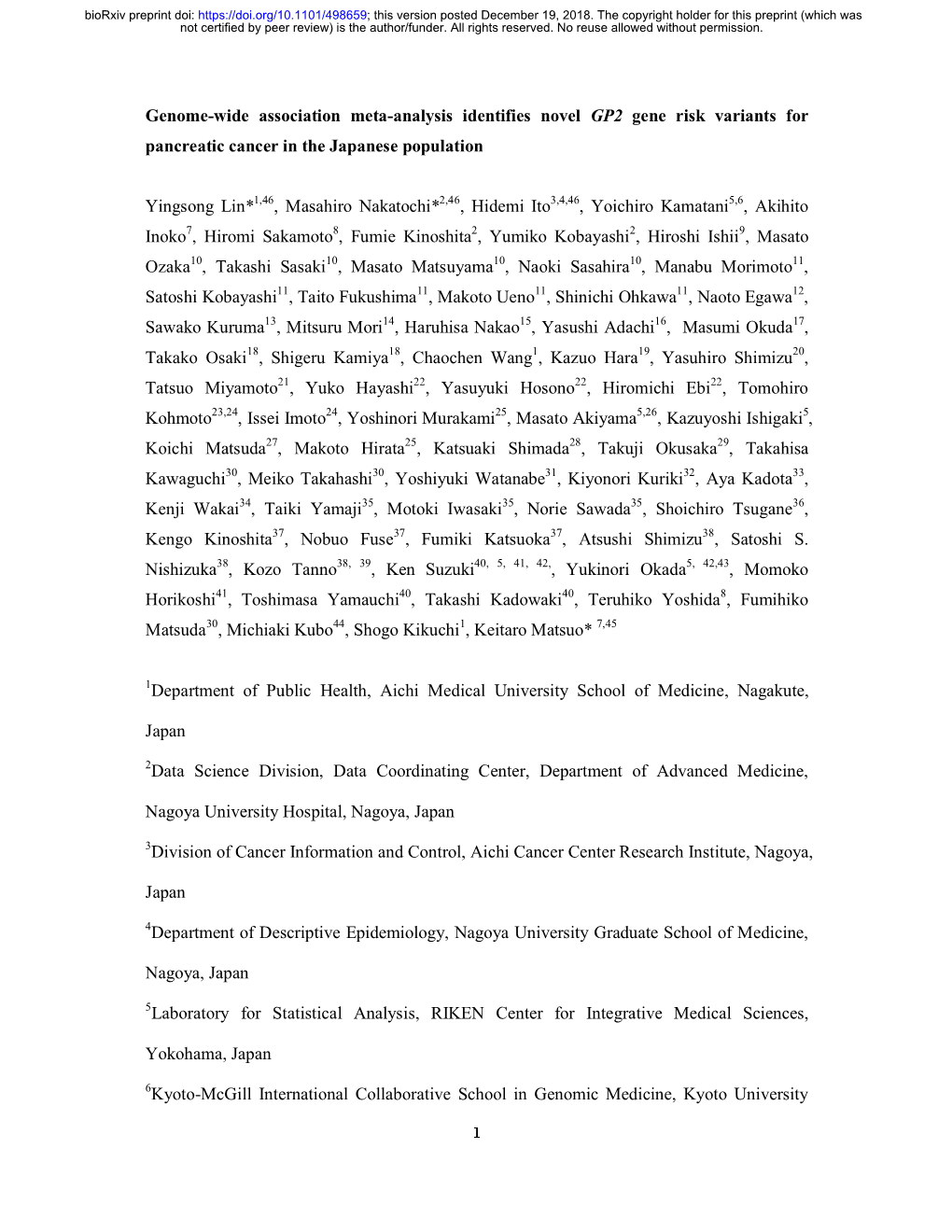 Genome-Wide Association Meta-Analysis Identifies Novel GP2 Gene Risk Variants for Pancreatic Cancer in the Japanese Population