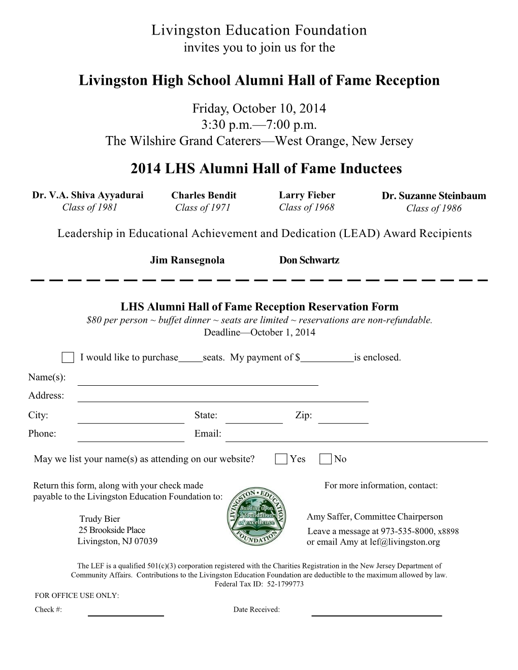 Livingston High School Alumni Hall of Fame Reception