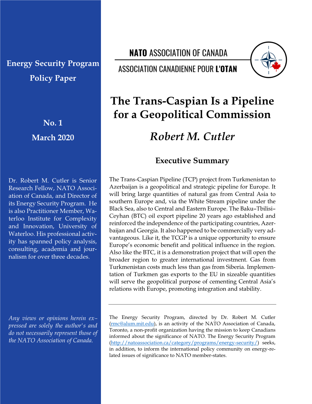 Trans-Caspian Gas Pipeline) to Distinguish It from a Separate and Independent Trans-Caspian Oil Pipeline Project