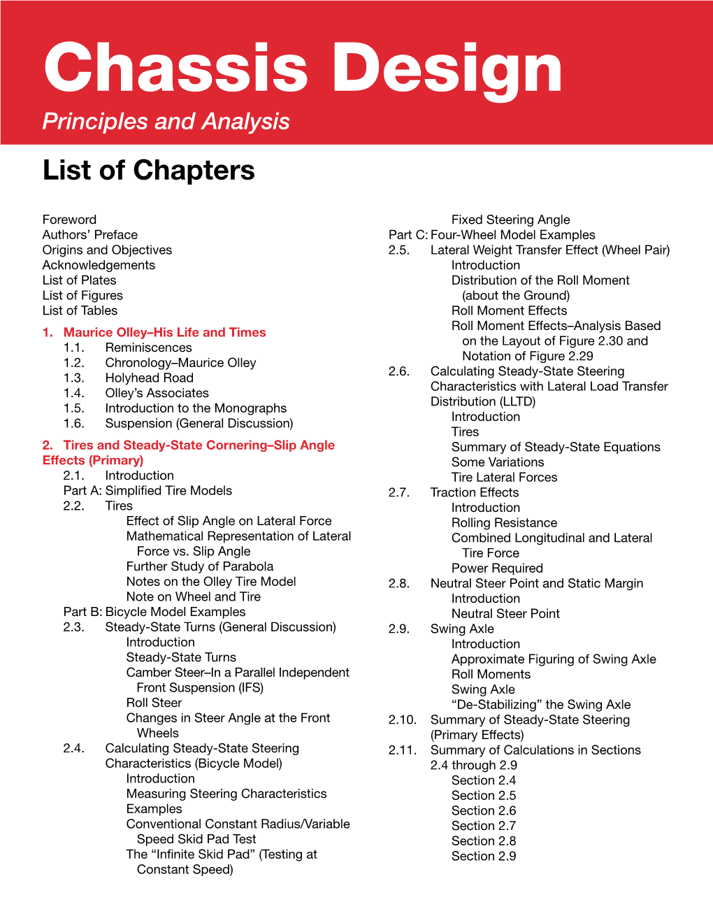 Chassis Design Principles and Analysis List of Chapters