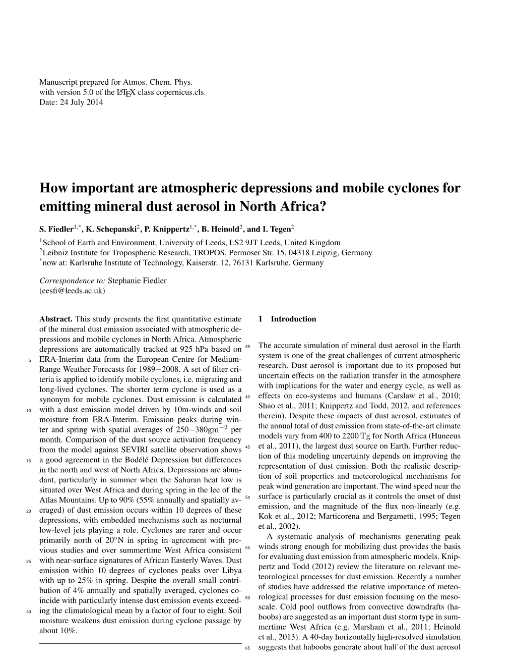How Important Are Atmospheric Depressions and Mobile Cyclones for Emitting Mineral Dust Aerosol in North Africa?