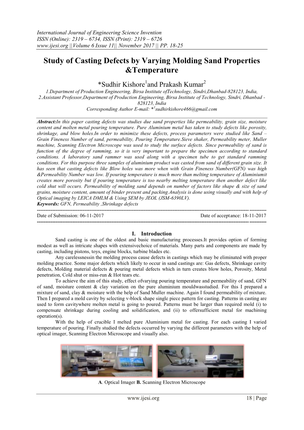 Study of Casting Defects by Varying Molding Sand Properties &Temperature