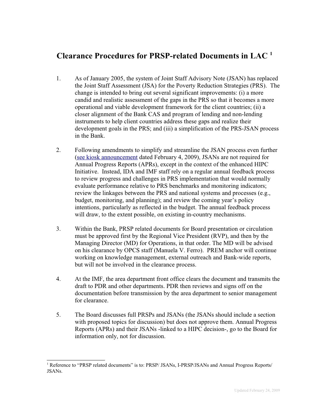 Final Clearance Procedures For I-PRSP/JSA And PRSP/JSA Documents