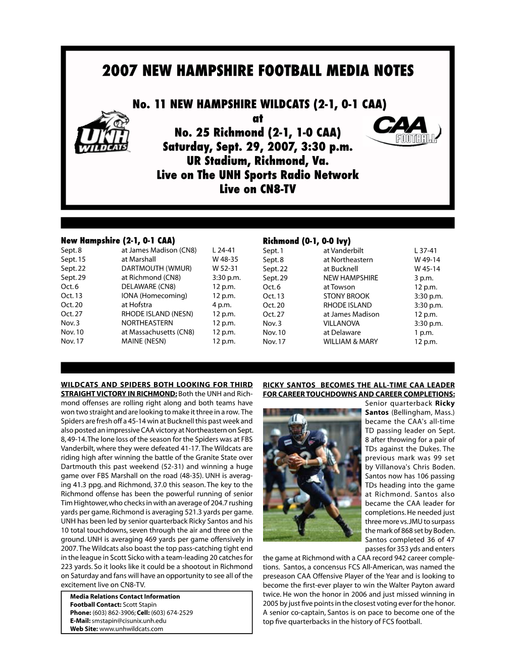 2007 New Hampshire Football Media Notes