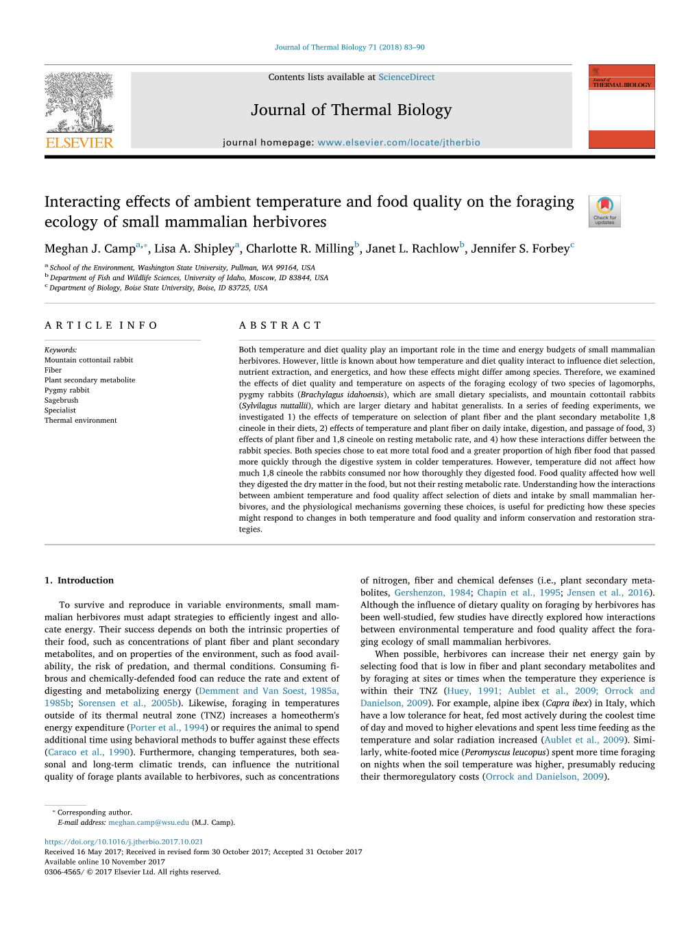 Interacting Effects of Ambient Temperature and Food Quality on the Foraging Ecology of Small Mammalian Herbivores