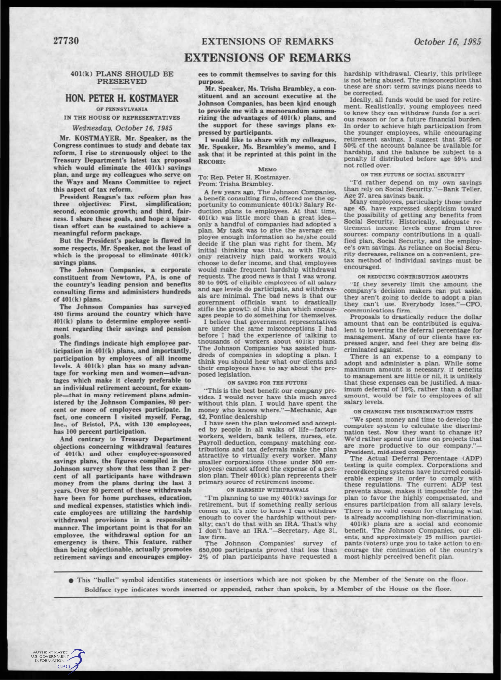 EXTENSIONS of REMARKS October 16, 1985 EXTENSIONS of REMARKS 401(K) PLANS SHOULD BE Ees to Commit Themselves to Saving for This Hardship Withdrawal