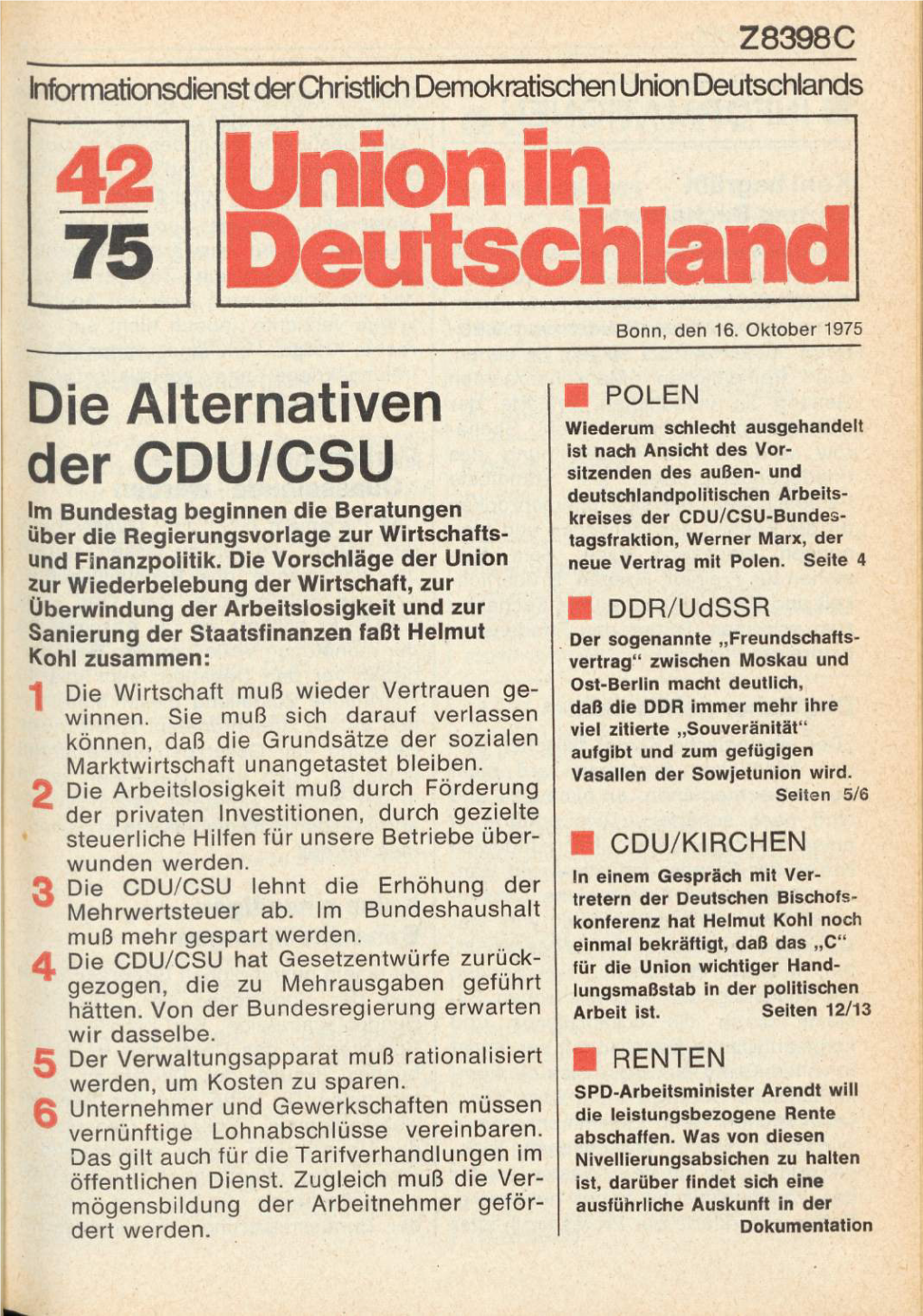 UID 1975 Nr. 42, Union in Deutschland